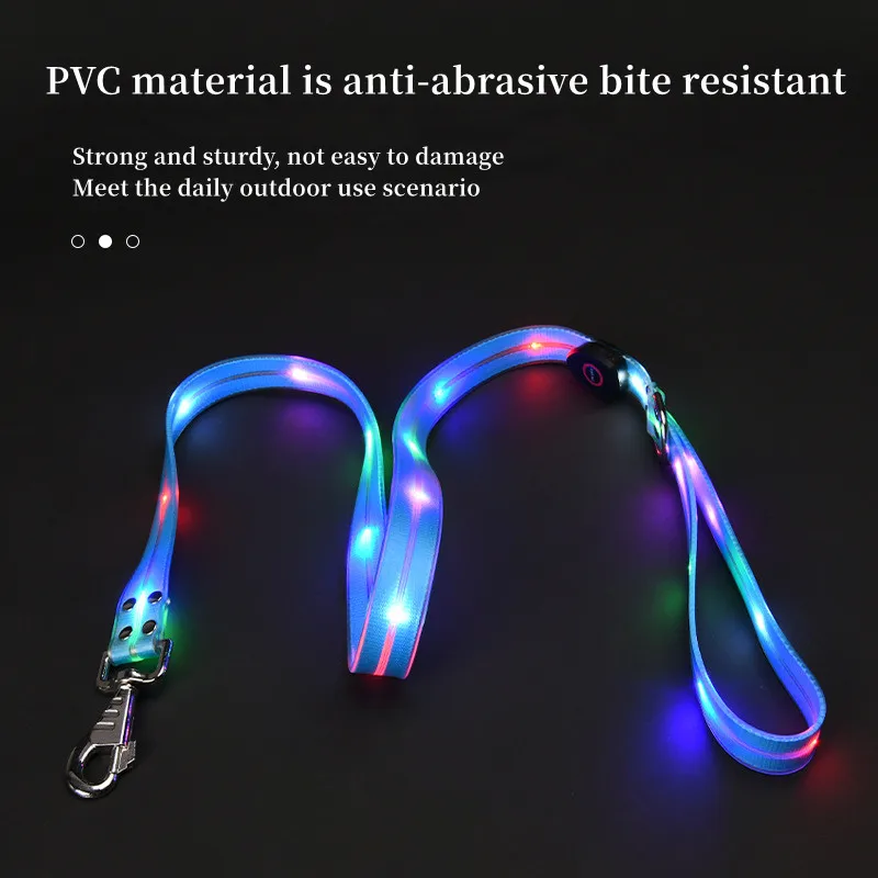 Pet light-up collar leash LED flashing collar USB charging dog walking pulling belt adjustable dog collar fashion pet supplies 2