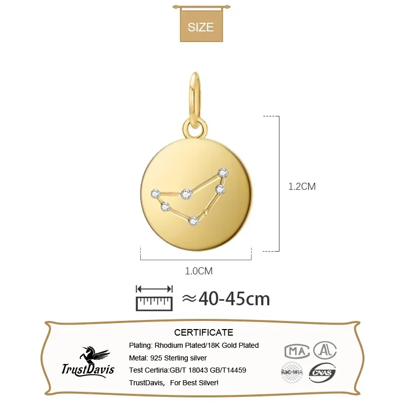 Pendant necklace silver necklace silver pendant silver necklace charms Real 925 Sterling Silver Fashion Round 12 Constellation CZ Pendant DIY Accessories For Women Wedding Jewelry DZ314