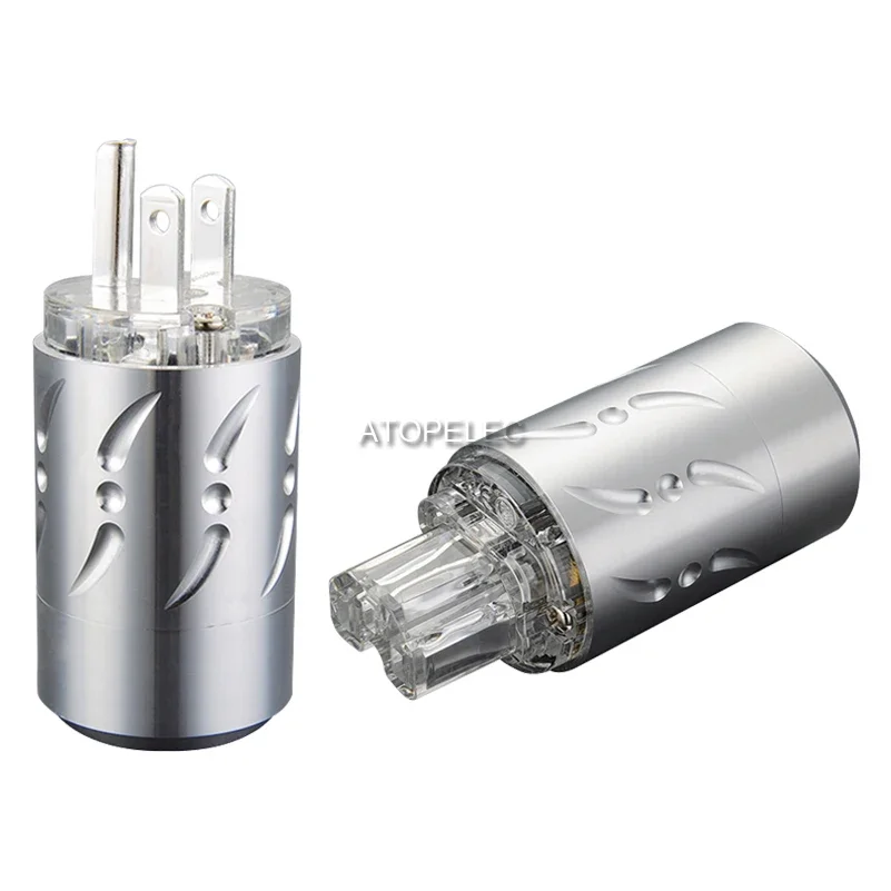 VIBORG Clear Aluminum Shell Rhodium Plated 99.998% Pure Red Copper US Male Plug / IEC Female Power Connector HiFi Audio DIY 512