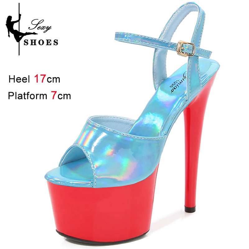 2023 Shoes 17CM/7Inch High Heeled Sandals Thin Heels Women Shoes Summer Patent Leather Buckle Strap Platform Party Club Stiletto