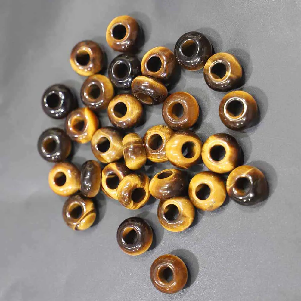 Free Shipping 14*8mm Natural Tiger Eye Stone Big Hole Round Abacus Beads DIY Ornaments Making Woven Accessories Wholesale 24Pcs