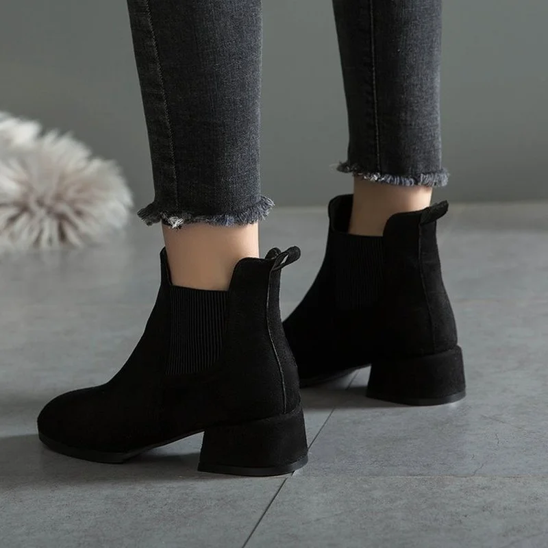 

Autumn Winter Boots Women Camel Black Ankle Boots for Women Thick Heel Slip on Ladies Shoes Boots Bota Feminina 35-40