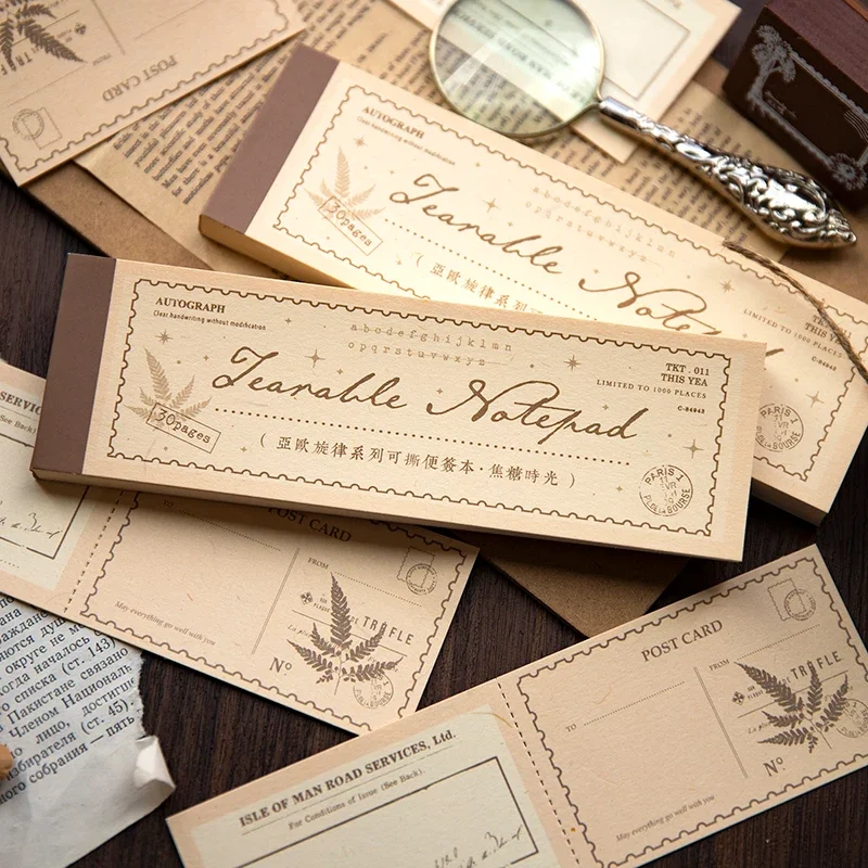찢을 수 있는 메모 책, 빈티지 스타일 프레임, 간단한 손 책 재료, 뒷면 재료 종이, 6 모델, 30 매