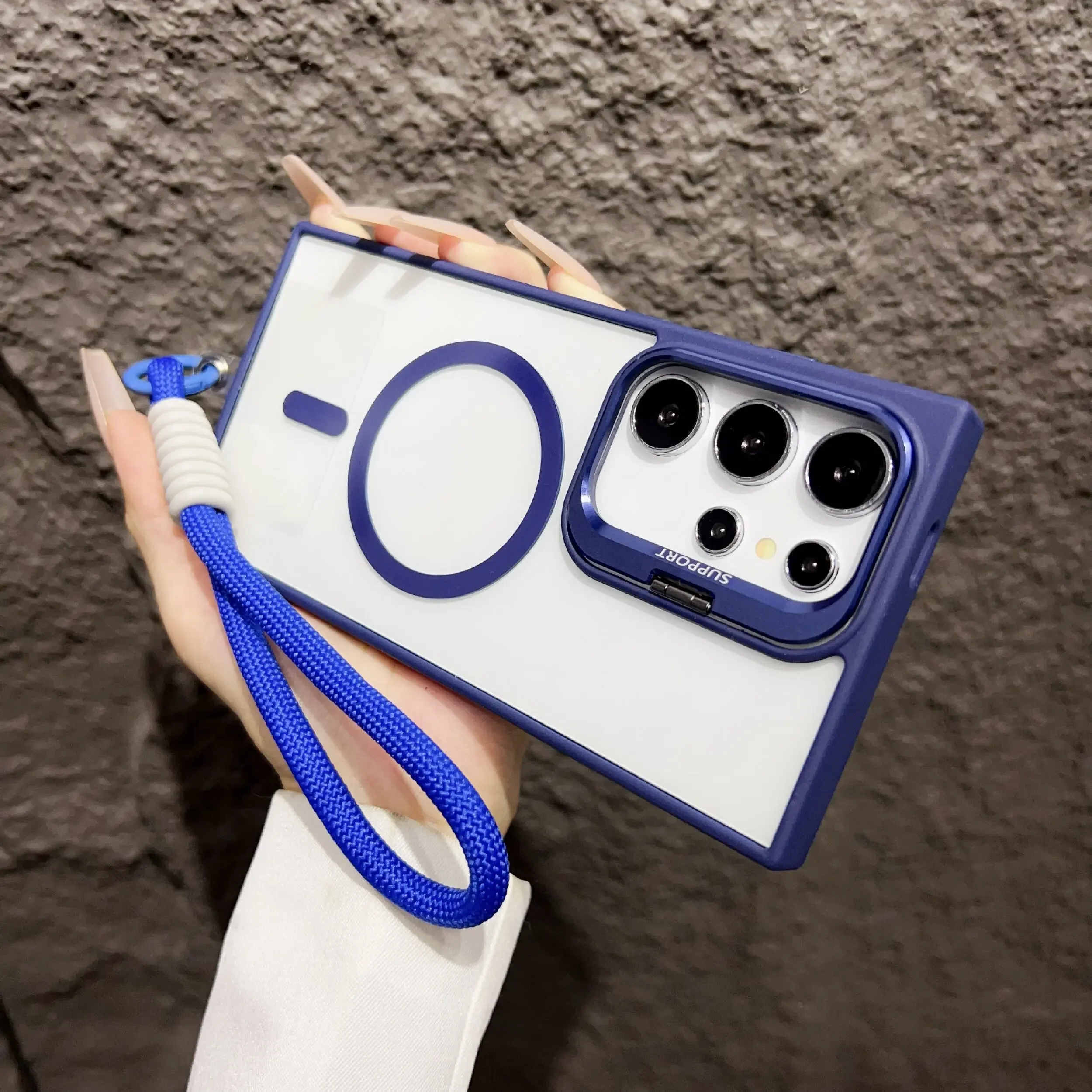 حامل مغناطيسي Magsafe مع حافظة شفافة بحبل لهاتف سا...