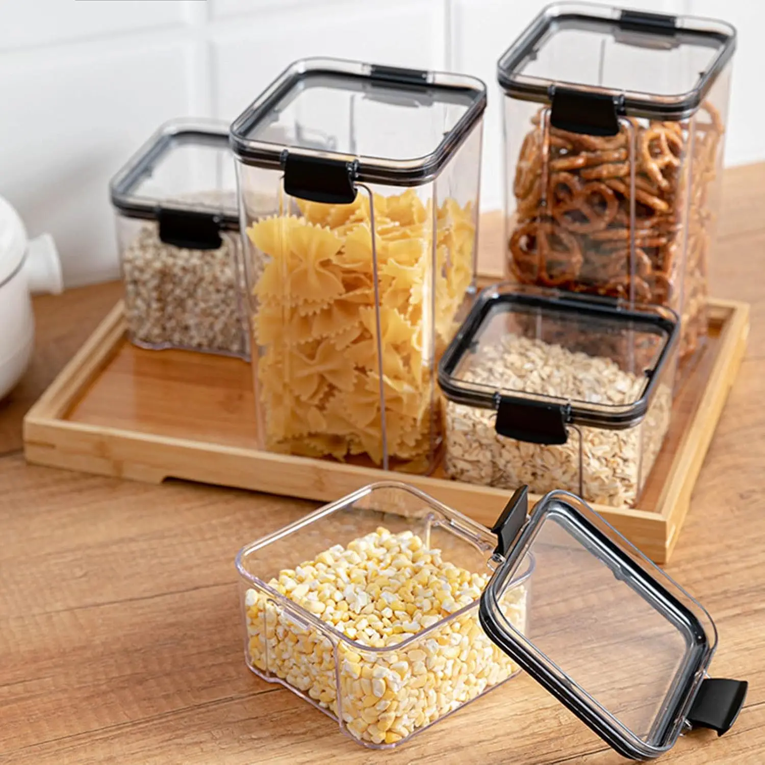 Airtight Food Container with-BPA Free Clear Plastic Kitchen and Pantry Organization Canisters with for Cereal, Dry Food Fl