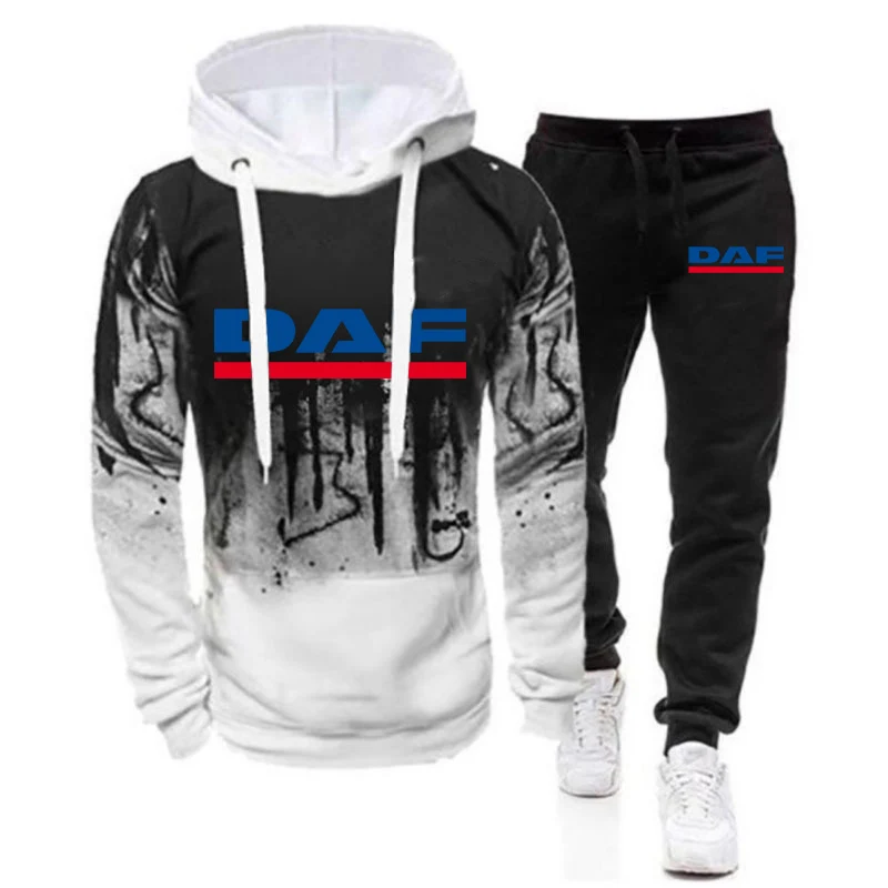 DAF Truck Logo 2024 Men's New Tracksuits Gradient Color Hooded Hoodie + Casual Printing Sweatpant Harajuku Sportwear Suits 3