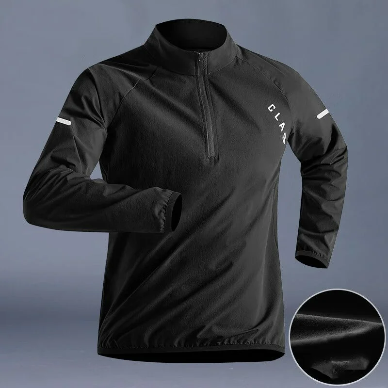 Sport T Shirt Quick Drying Clothes Men Autumn Sports T-shirt Stand Neck Loose Long Sleeved Outdoor Running Tracksuit Breathable Half Zip Top