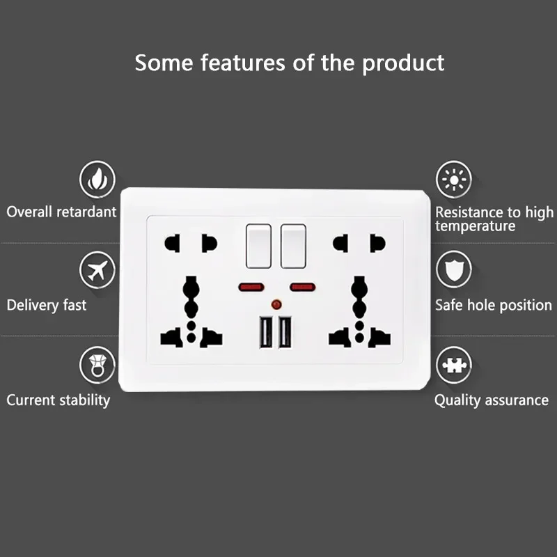 Depoguye 흰색 USB 플러그 벽 소켓, 범용 10홀 전원 소켓, 소켓 및 스위치, USB 충전 AC110V-250V 소켓