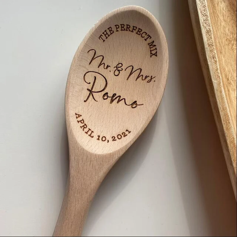 The Perfect Mr. And Mrs. Wood Spoon Personalized Custom Last Name Wedding Gift Laser Engraved Wood Spoon Bridal Shower Gift diy handmade gift room decoration