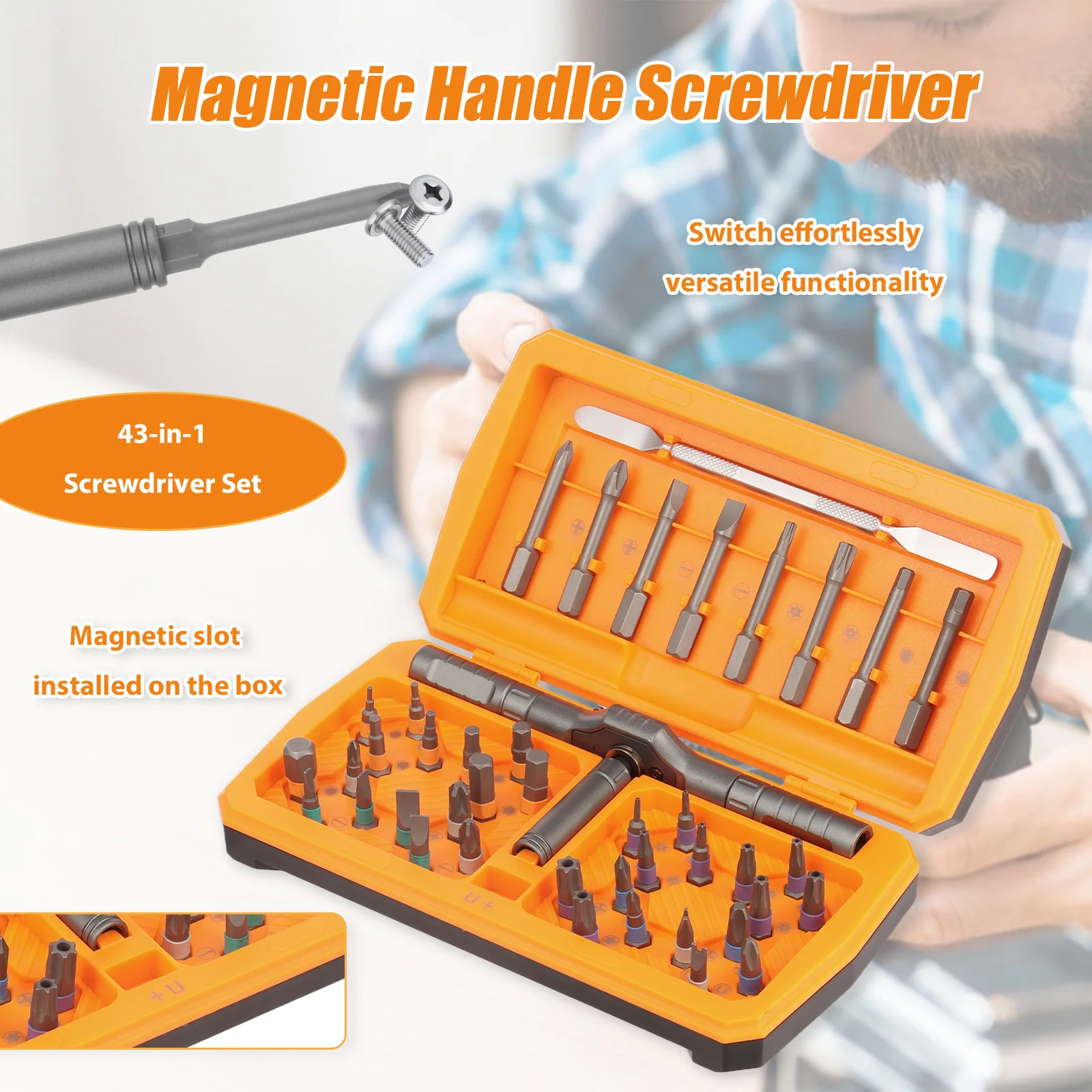 43 in 1 Ratchet Screwdriver Set Magnetic Screwdriver Set Multi Bit Drive Kit with Handle and 40 Bits for Glasses Computes Repair