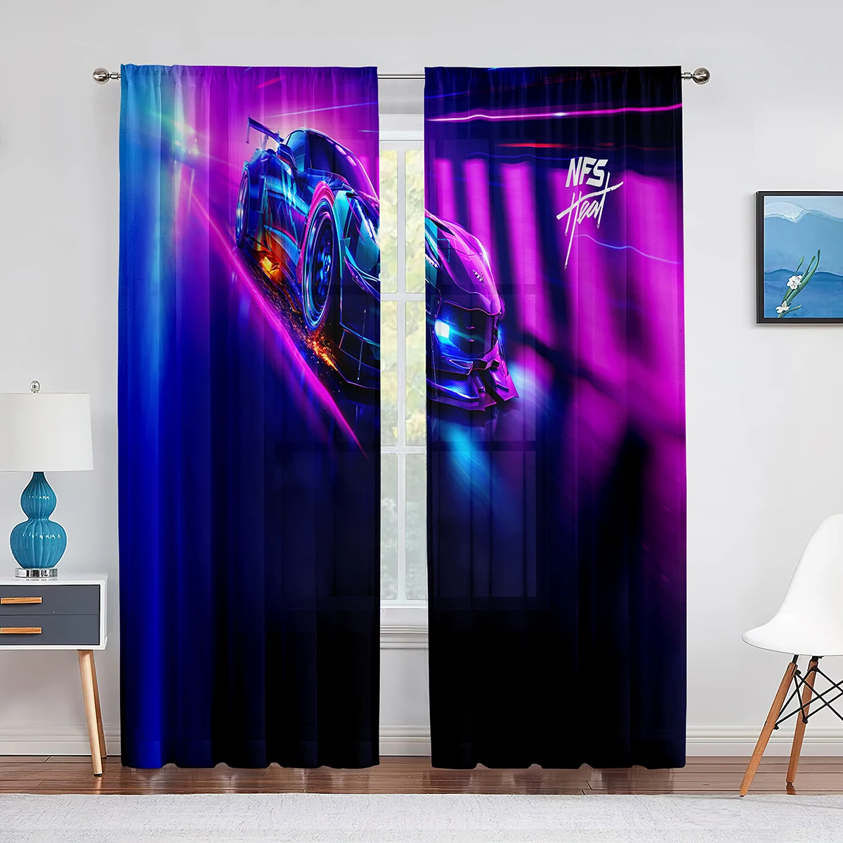 Race Car Sheer Voile Curtain Racing Car Speed Extreme Sport Window Tulle Curtains for Living Room Bedroom Teens Mens Room Decor