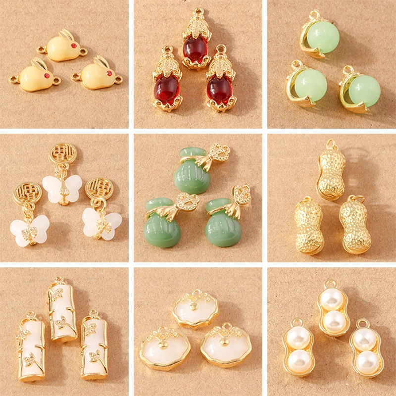 10 Stück Edelstein Jade Tier Charms für Schmuckherstellung Schmetterling Rabit Anhänger DIY Halskette Ohrringe Bastelbedarf