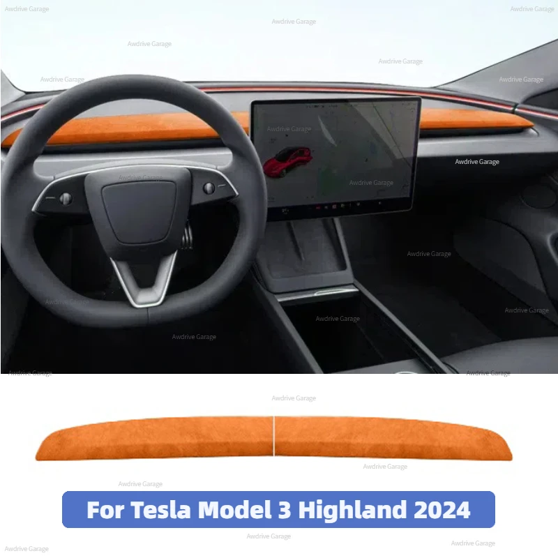 

Крышка для приборной панели Tesla New Model 3 Highland 2024, замшевая Декоративная полоса из алькантары, крышка, аксессуары для интерьера автомобиля