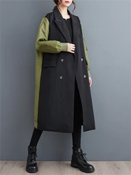 Oversized Turn-down Collar Trench Coat For Women 2023 Autumn Winter Casual Loose Vintage Patchwork Fashion Outerwear Cardigan