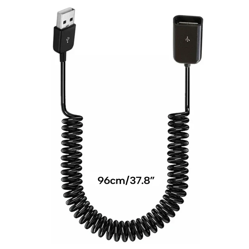 Coiled USB 2.0 Extension Cable - Male to Female, 1M/3.2Ft, Spring Design