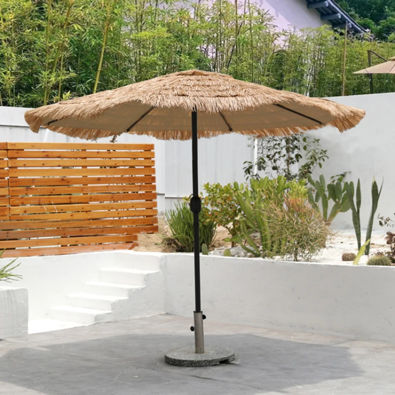 

Outdoor Thatched Parasol Scenic Resort Central-Column Umbrella Simulation Straw Thatched Parasol Patio Umbrella Beach Umbrella