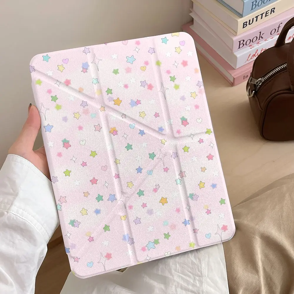 Enhanced Smart Case with Pen Holder - Pink Stars Design