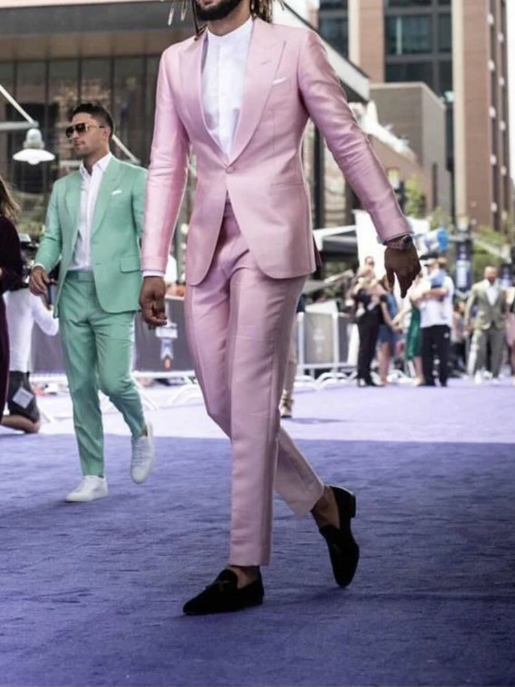 

2023 New Fashion Leisure Business Wedding Single Buckle Summer Spring Men Suit 2 Pieces(Jacket+Pant) Traje Hombre