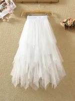 Femmes jupes en Tulle irrégulières mode élastique taille haute maille Tutu Jupe plissée jupes longues Jupe Midi Saias Faldas Jupe Femmle 3