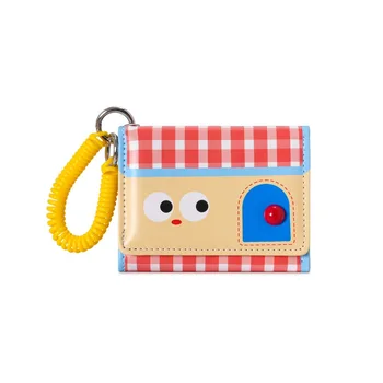 Portafoglio corto da cartone animato alla moda Porta carte con corda a molla color dopamina Portamonete in pelle ultrasottile da donna