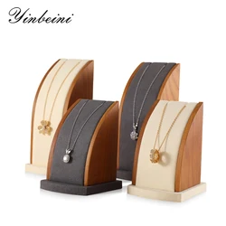 YinBeiNi 2Pcs/ Set Solid Wood Jewelry Display Stand Necklace Pendant Display Rack Counter with Microfiber Jewelry Display Props