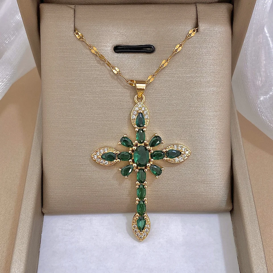 Collier Croix en Cristal Clair Plaqué Or 18k pour Fille Enfants Pendentif 16 Pouces