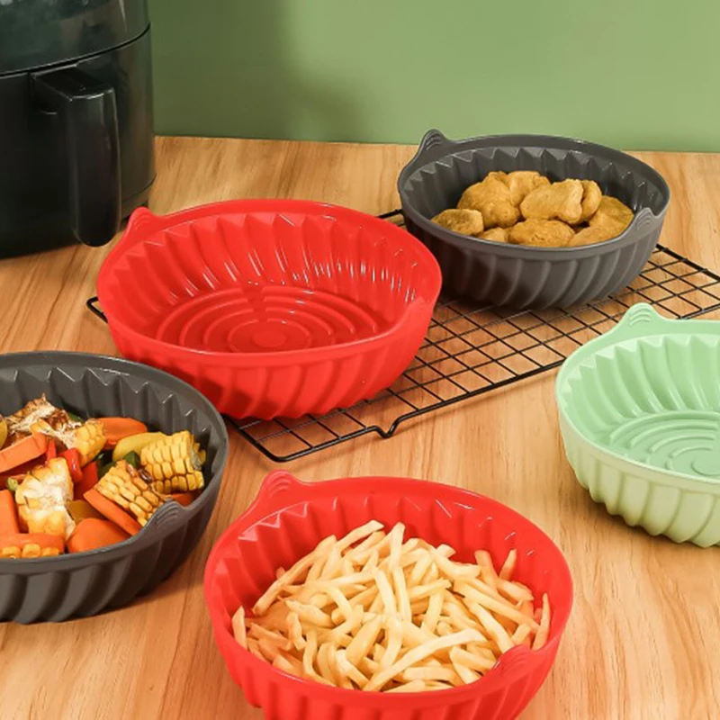 1/2Pcs Air Fryer Silicone Basket Oven Baking Tray Pizza Fried Chicken  Basket Reusable Kitchen Airfryer Liner Mat for NINJA MIUI - AliExpress