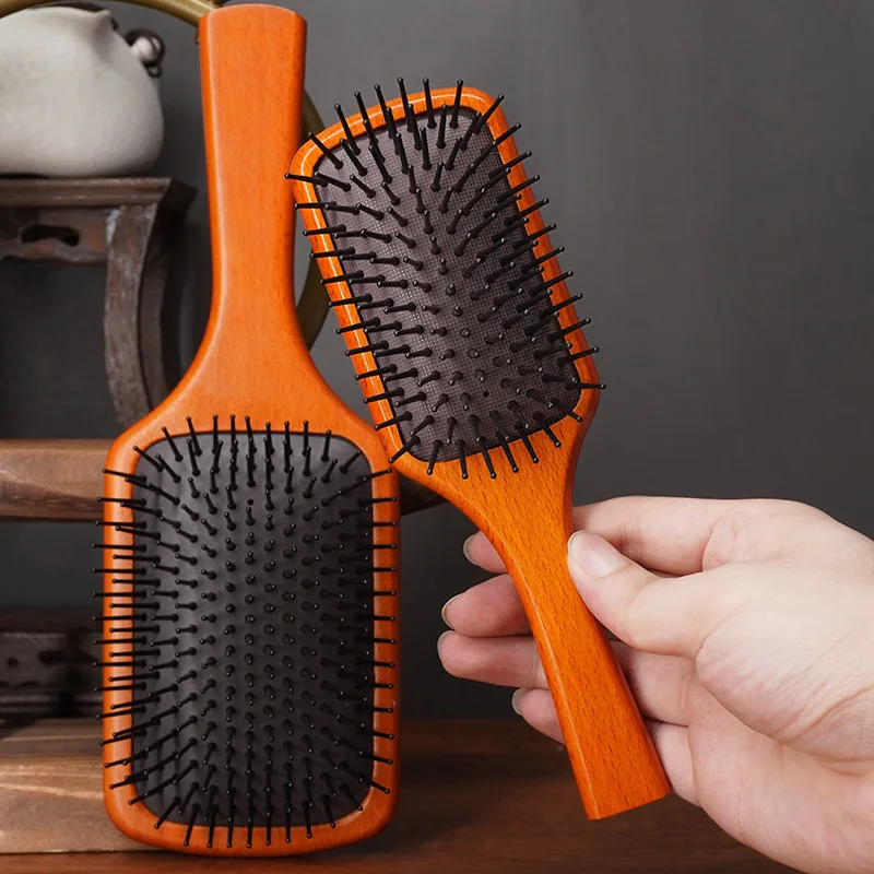 

Wood Hair Brush Comb Paddle Cushion Hair Loss Massage Brush Wet Dry Curling Hairbrush Scalp Hair Care For Long Thick Hair Women