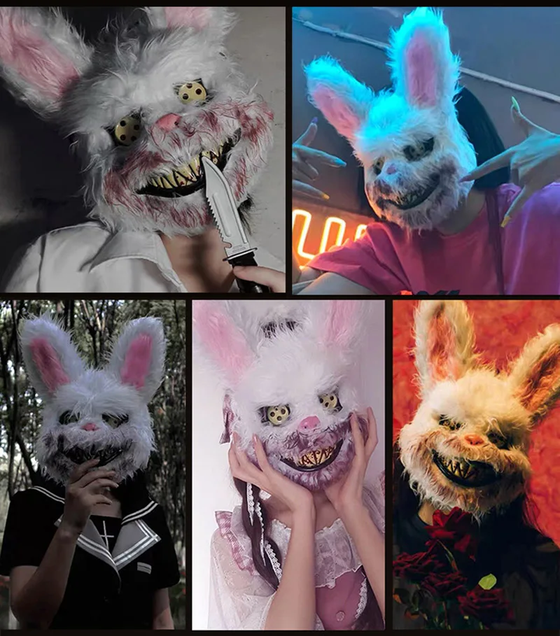 Halloween Carnival Bloody Rabbit Plush Bear Masks Holiday Costumes Prop Purge Cosplay Perform Costume Adult Trend Horrible Mask
