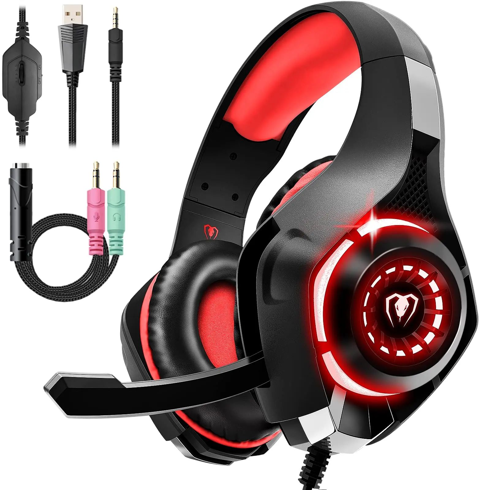 

RGB Gaming Headset for PS4 PS5 Xbox One Switch PC Deep Bass Stereo Sound Wired Over-Ear Headphones with Noise Canceling Mic Gift