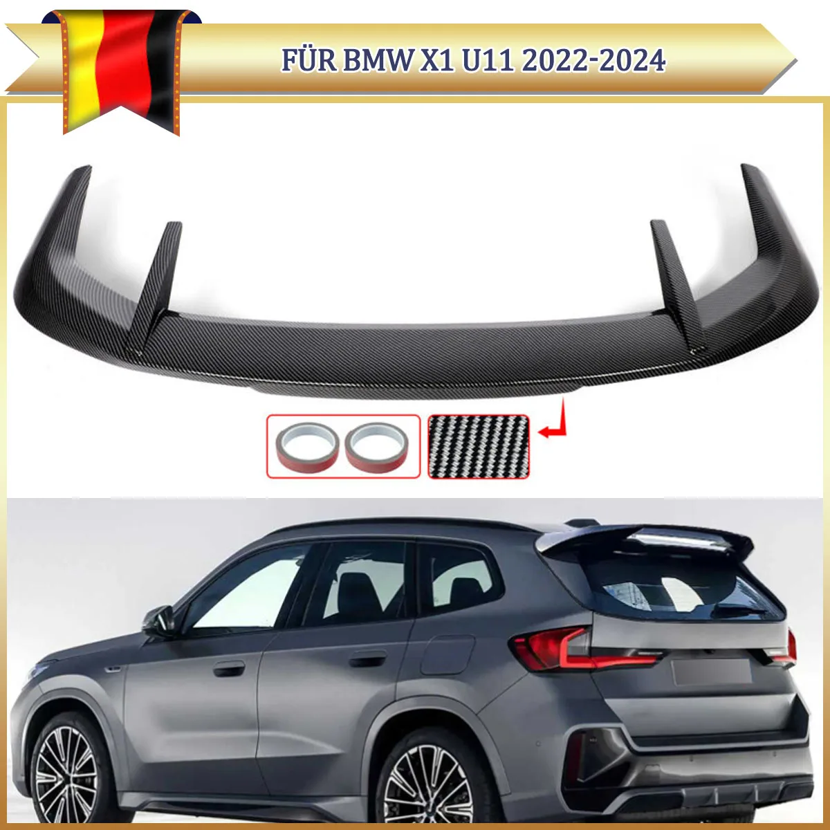 For BMW X1 Tail Roof Spoiler U11 Sport 2022-2024 M Performance Carbon Fiber Look Style Rear Trunk Spoiler Wing Lip Auto Parts 1 For BMW X1 Tail Roof Spoiler U11 Sport 2022-2024 M Performance Carbon Fiber Look Style Rear Trunk Spoiler Wing Lip Auto Parts 1