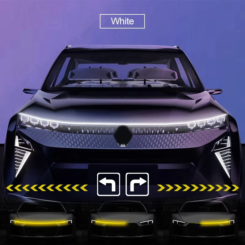 תאורת רץ יומית לרכב 12V DRL עם נורת איתות חדשה LED תאורת קישוט למנוע הרכב סטריפ תאורה דינמית סריקה