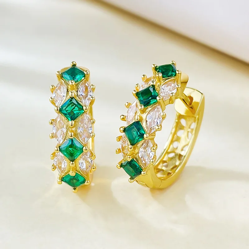 

925 Silver Women's Fashion Colorful Treasure Grandmother Green Diamond Earrings Daily Retro Fashion Wholesale