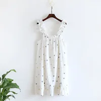 2026 Summer New Style Nightdress Ladies 100% Cotton Crepe Thin Vest Suspender Skirt Loose Long Skirt Sweet And Cute Home Skirt - Image 2