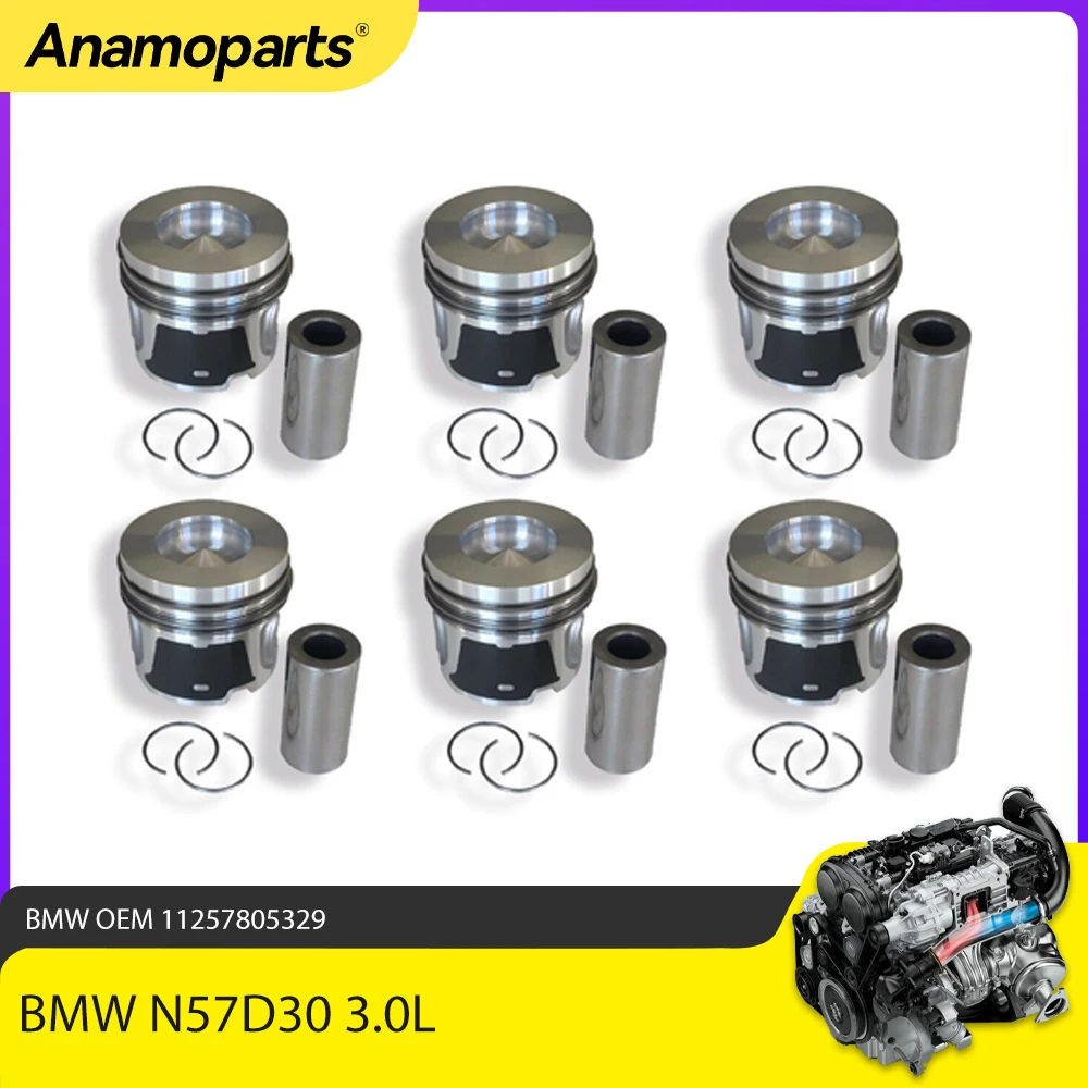 

6 x Piston with Ring For BMW N57 N57D30A X5 XDRIVE F31 F30 F80 E90 F34 F31 330 D 3.0L 3.0 L OEM 11257805329