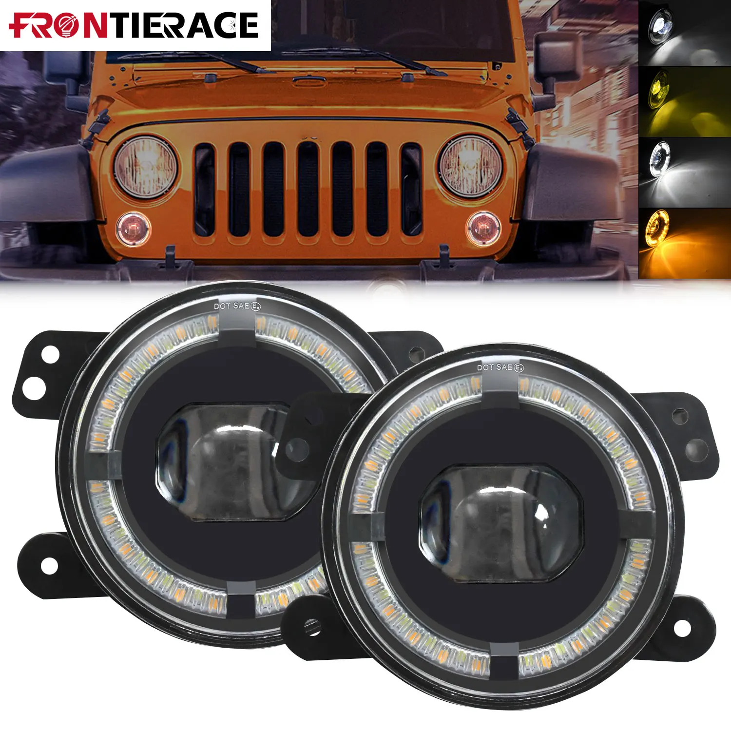 

4inch Angel Eye Led Ring LED Light Led Wrangler Jeep High Fog Light 200W White Amber Halo Ring DRL For Jeep Wrangler JK LED