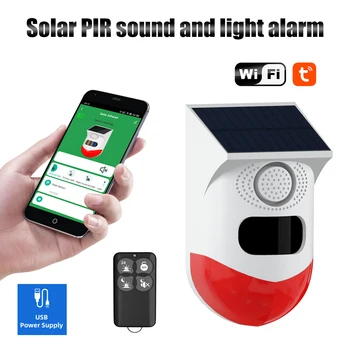 스마트 야외 태양광 USB PIR 적외선 경보, 무선 와이파이 사이렌, 방수 도난 보안 스트로브 센서, 투야 앱 리모컨