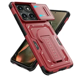Durable Shockproof Case with Slide Camera Lens Cover and Kickstand for Motorola Moto G Power (2025) (Red)