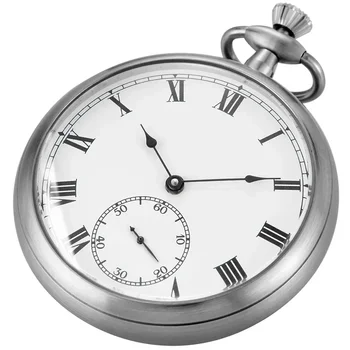 2025 High Quality Luxury Smooth Stainless Full Steel Mechanical Pocket Watch Wind Up Sub-dial Skeleton Vintage Antique Clock 1