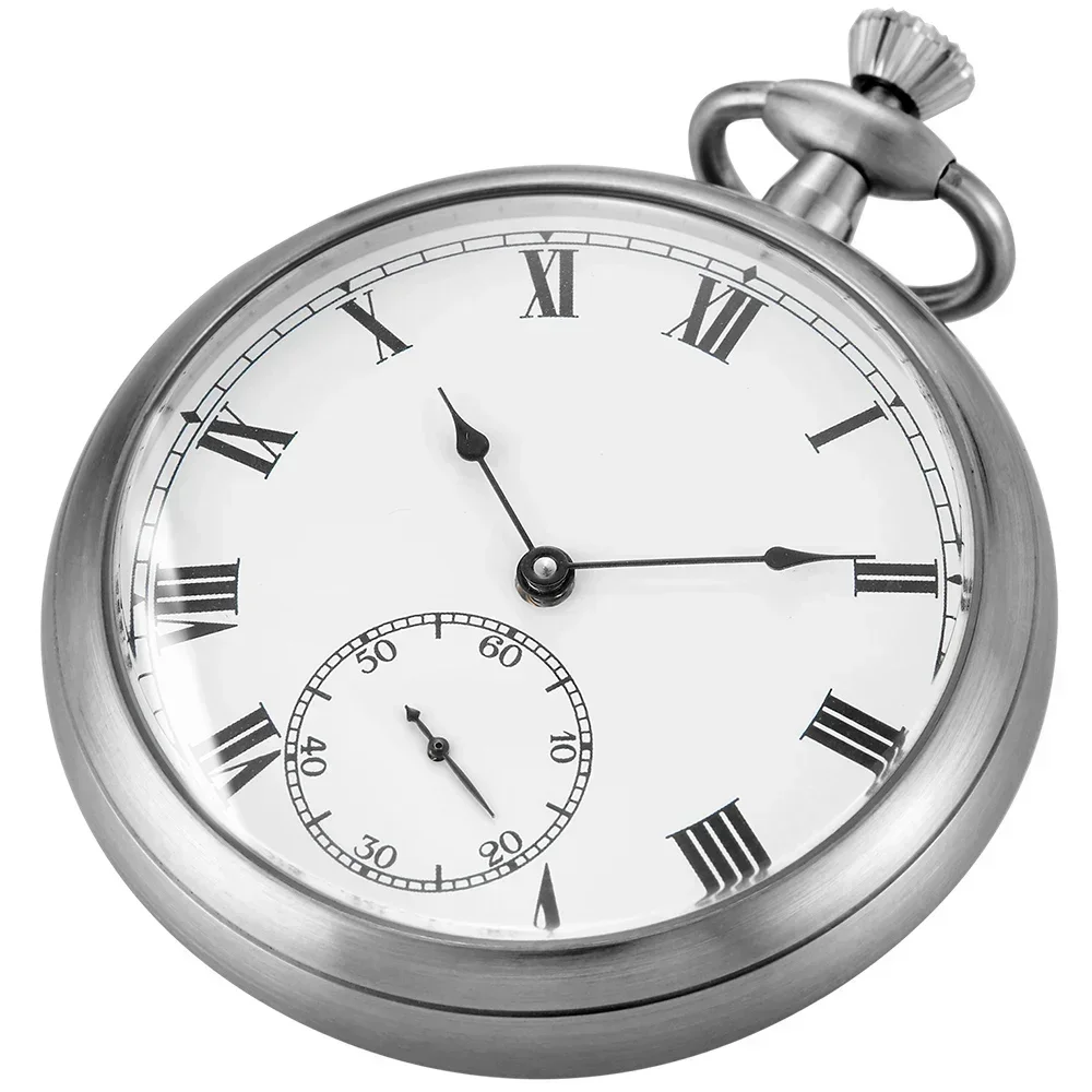 2025 High Quality Luxury Smooth Stainless Full Steel Mechanical Pocket Watch Wind Up Sub-dial Skeleton Vintage Antique Clock