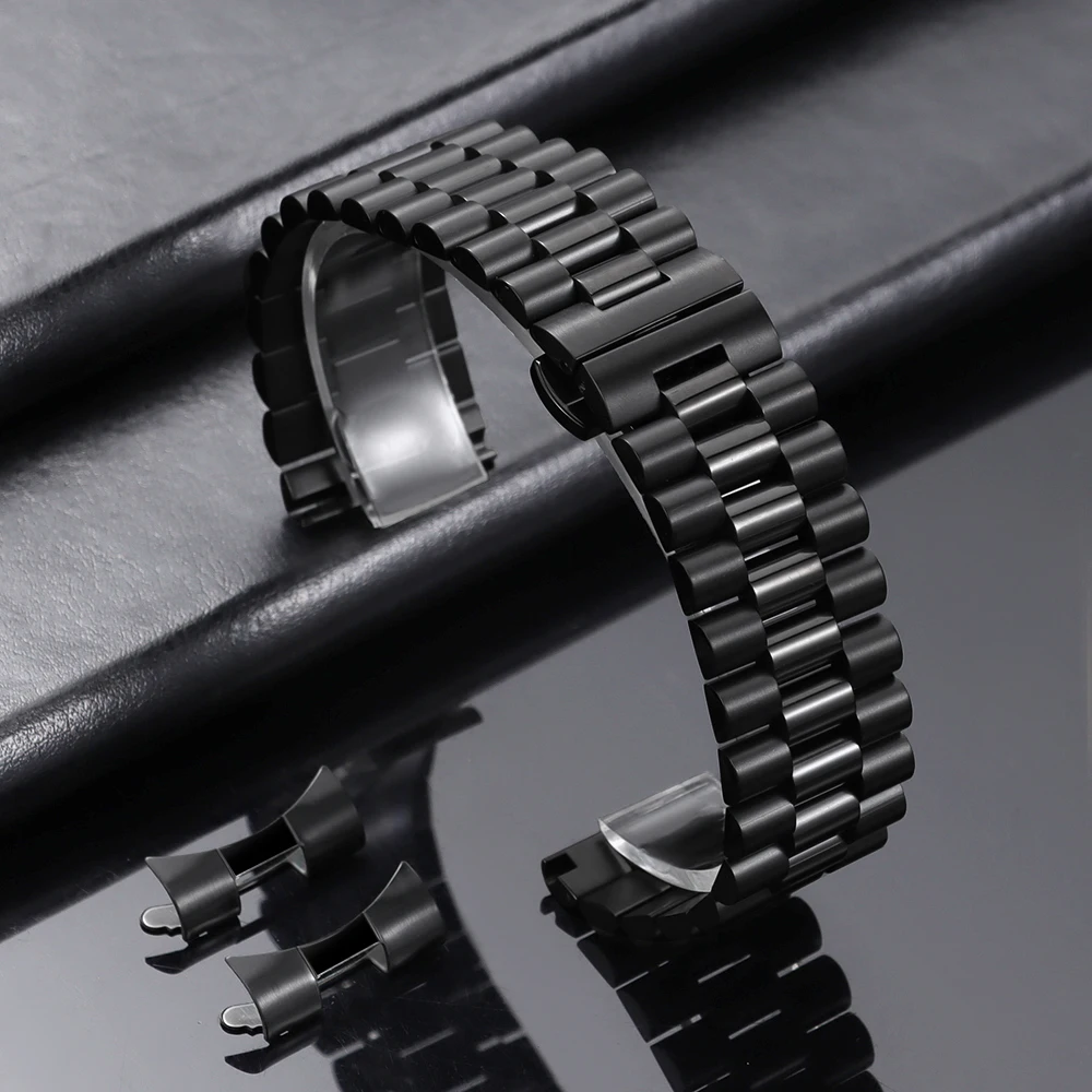Elegant Solid Stainless Steel Curved-End Watch Band Bracelet