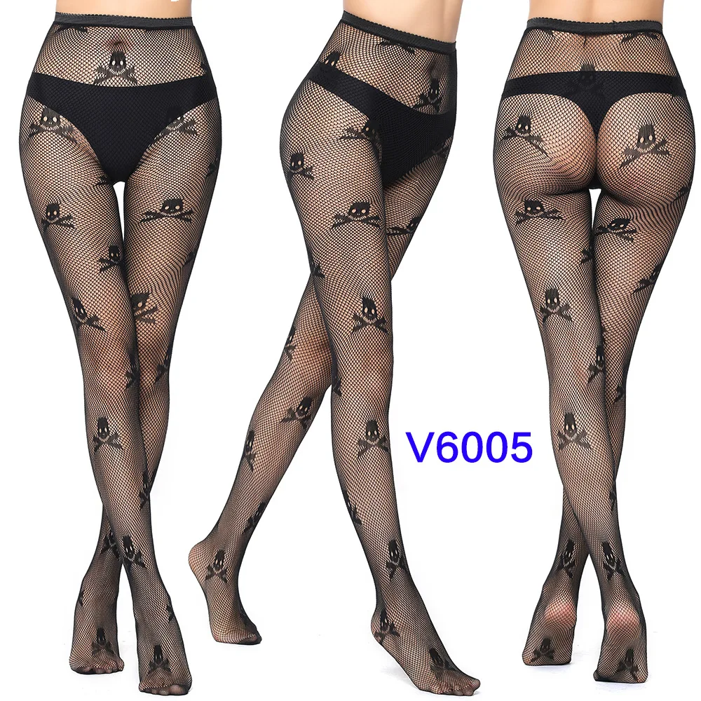 Women's Gothic Lace Fishnet Pantyhose – Seamless Jacquard Weave Garter Stockings