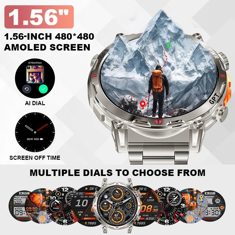 LIGE GPS Smart Watch Professional Sports Men AMOLED Full-Touch Screen 650mAh Battery 3ATM Waterproof Heart Rate Call Smartwatch