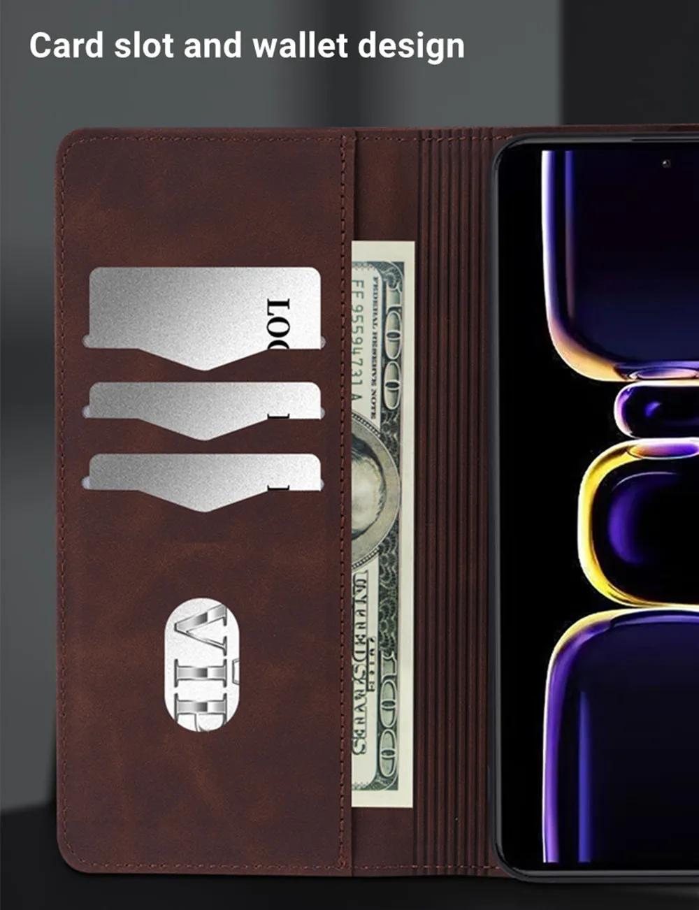 Elegant Leather Stand Flip Wallet Case with Card Slot and Magnetic Buckle