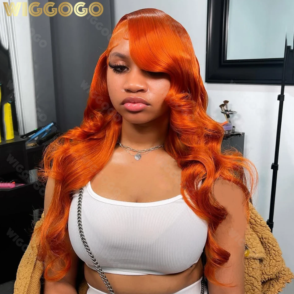 Wiggogo Body Wave Orange Ginger Lace Front Wig Human Hair 30 36 Inch 13X6 Hd Lace Frontal Wigs 13X4 Brazilian Colored Wigs