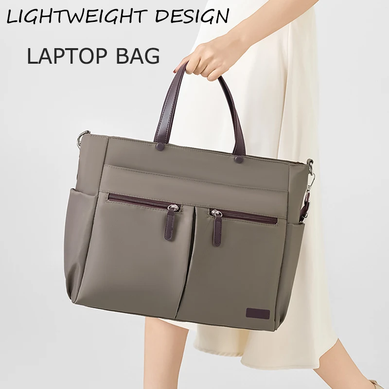 【Borsa per laptop】 Borsa per laptop casual da donna in nylon, valigetta per pendolarismo quotidiano, borsa a tracolla singola con doppia tasca principale leggera