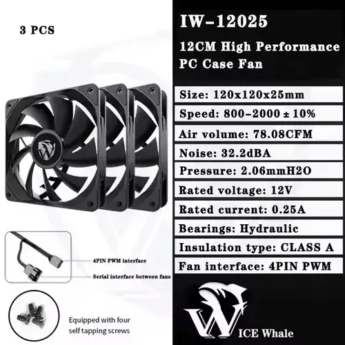 ICE Whale IW-12025 120mm Cooling Fan 4Pin PWM Temperature Control 2000RPM High Air Volume Mute CPU Cooler Radiators PC Case Fan - Image 7
