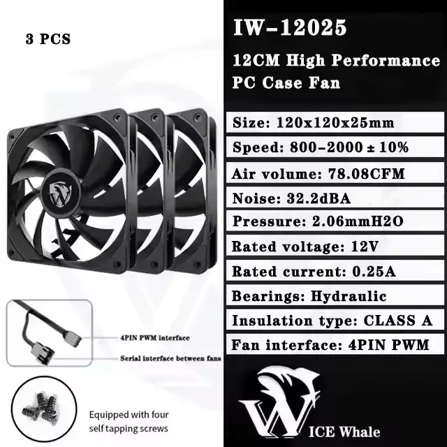 ICE Whale IW-12025 120mm Cooling Fan 4Pin PWM Temperature Control 2000RPM High Air Volume Mute CPU Cooler Radiators PC Case Fan - Image 7