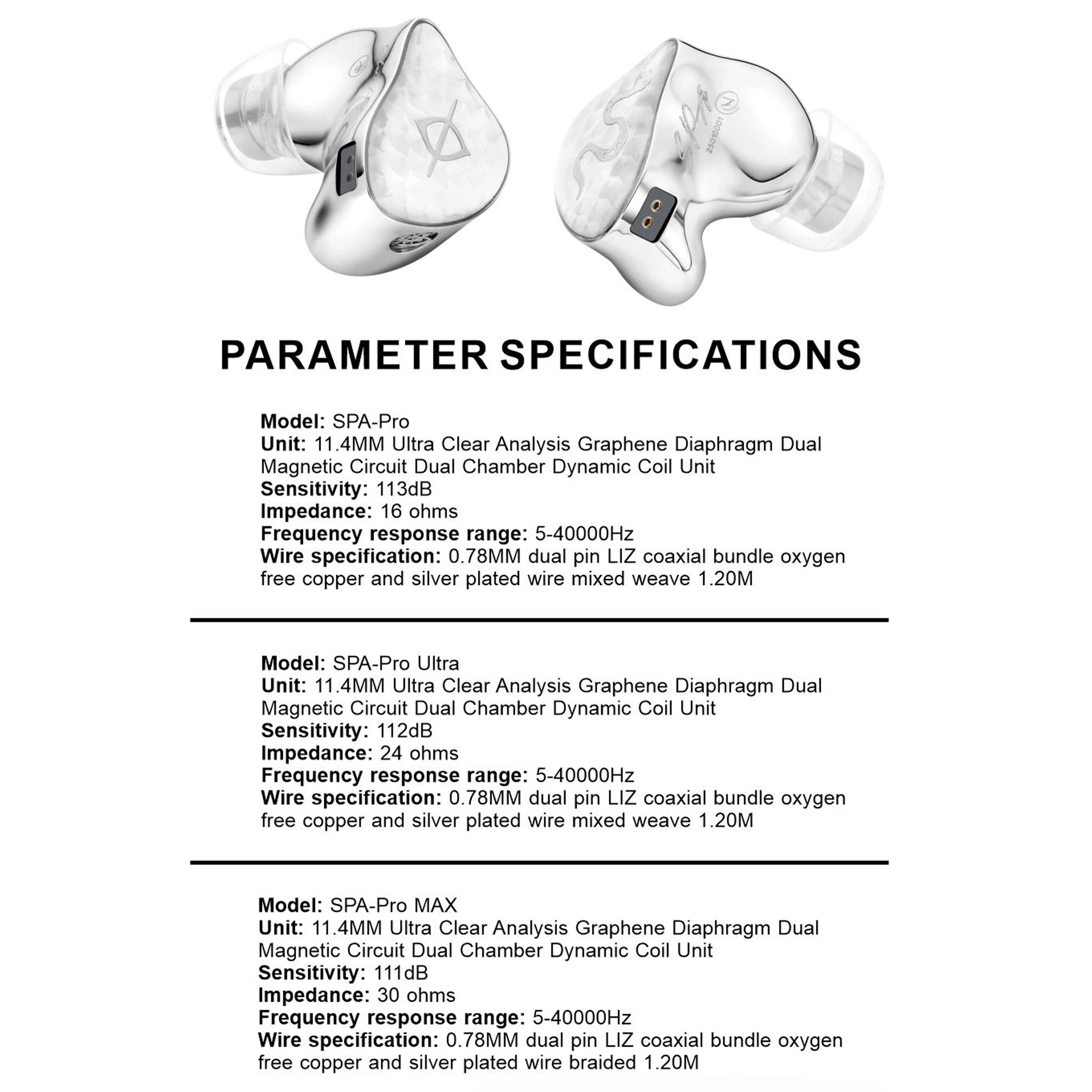 EarAcoustic Audio SPA-Pro Series 11.4mm Graphene Diaphragm IEM Earphones 0.78mm Dual-Pin Connector Wired Earbuds 4