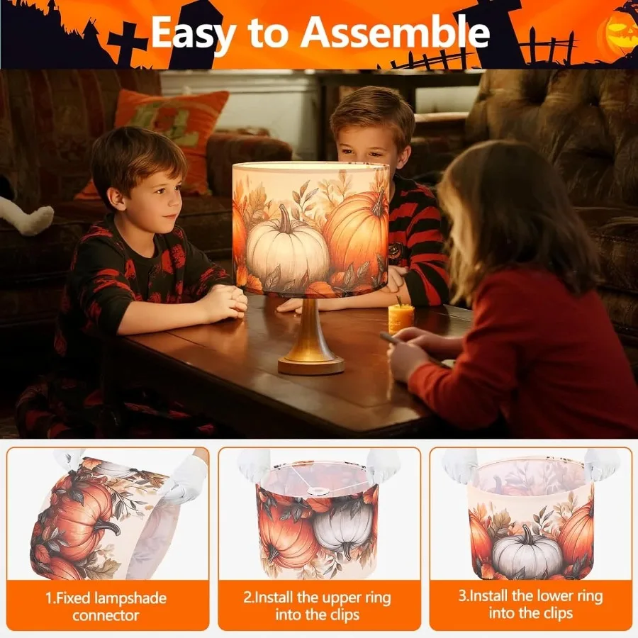 Halloween Lamp Shade with Printed Pumpkin 13 Top x 13 Bottom x 10 Height Spider Drum Fabric Lamp Shades Set of 2 Ideal for Fall